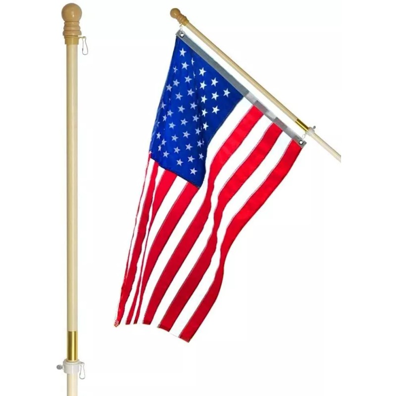 Anley 60" Solid Pine Wooden House Flagpole tangle-Free Adjustable Rotating