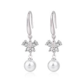 Ecripe 925 Sterling Silver Freshwater Pearl Earrings, Hypoallergenic Butterfly Cubic Zirconia Pearl Dangly Earrings for Women, Pearl Drops Jewellery Gift for Women Girls