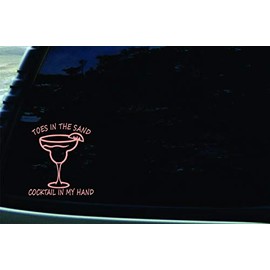 5" X 5" Toes in The Sand Cocktail in My Hand Pink Vinyl DIE Cut Decal for Your car, Truck, Window, Laptop, MacBook, or virtually Any Other Smooth Surface.