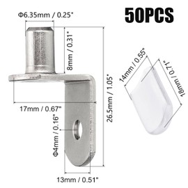 20Pcs Shelf Support Pegs, 1/4 Inch (6.35mm) Metal Shelf Pins for Wood Shelves Adjustable Shelf Brackets L-Shaped Clips with Silicone Sleeve for Kitchen Bookcase Cabinet Furniture Support (Transparent)