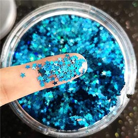 Tiny Stars Glitter Confetti 3mm Stars Glitter Laser Sequins for Party Decoration, DIY Crafts, Nail Art, Body Make up - 10g (Holographic Blue)