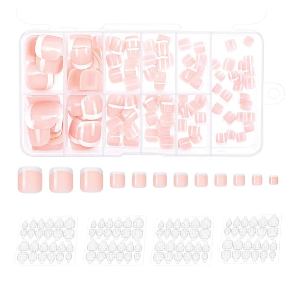 False Toenails, French Tip False Nails, 96 Pieces Short Elegant