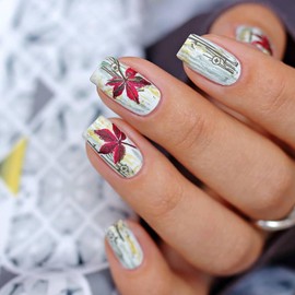 RIICFDD Fall Press on Nails Medium Length Fake Nails Square False Nails Matte Acrylic Nails Full Cover Tree Stripes Stick on Nails Maple Leaf Glue on Nails for Women Girls Thanksgiving Nails 24 Pcs