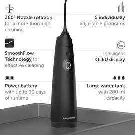 Wondersmile Water Dental Flosser for Teeth Cordless Portable IPX7 - Award Winner 2026* - 100 Days Trial - SmoothFlow Technology for Optimal Teeth Gum Care - 5 Settings – 30-Day runtime