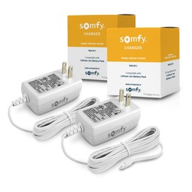 Somfy Charger 2-Pack for Motorized Shades, Blinds, Curtains, Awnings - for V2 Motors - Sonesse 40, Ultra 30, Sonesse 28, Roll Up 28 & 24 - Powers External Battery Pack - 6 Foot Cable, LED - #9025166