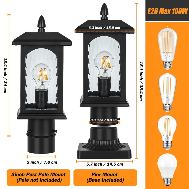 2 Packs Dusk to Dawn Outdoor Post Light with Pier