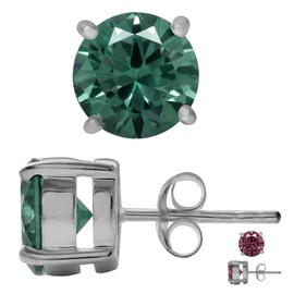 Silvershake 8mm Round Shape Simulated Color Change Alexandrite 925 Sterling Silver Stud Earrings
