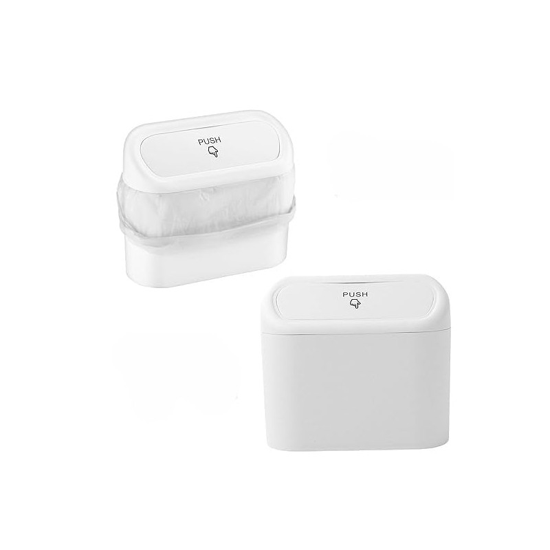 2Pcs Cubo de Basura para Coche con Tapa,Mini Blanco Bote