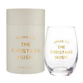 Santa Barbara Design Studio Holiday Stemless Wine Glass with Gold Foil Accent and Gift Box, Holds 17 Fluid Ounces, Christmas Music