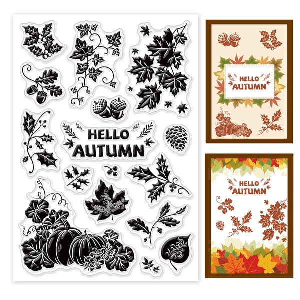 PH PandaHall Clear Stamp Rubber Stamp Autumn Momiji Pumpkin Art Stamp Seal Transparent Stamp Craft Card Notebook Album Letter Decoration Card Retro Decoration DIY Tool Accessory 6.3 x 4.3 x 0.1 inches