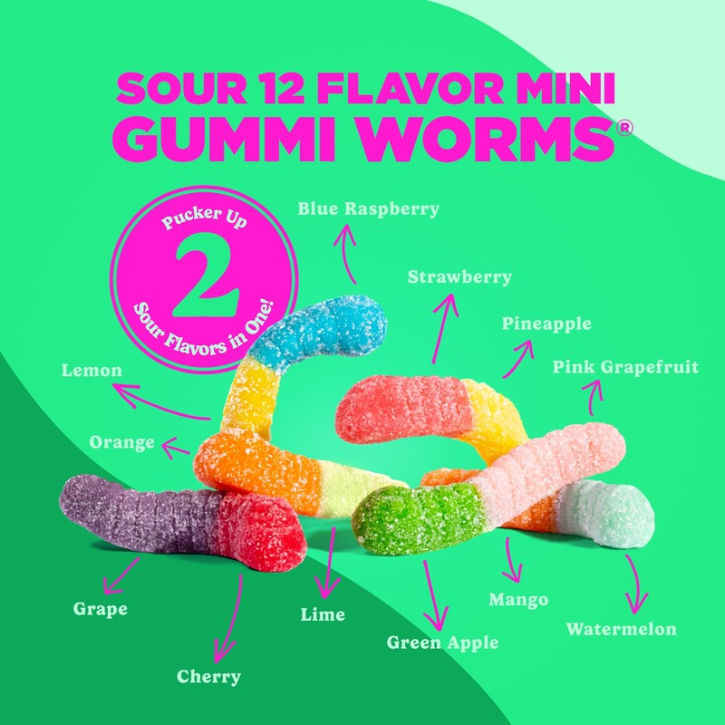 Albanese World's Best Sour 12 Flavor Mini Gummi Worms |