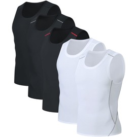 Roxdme 5 Pack Men's Athletic Compression Shirts Sleeveless Tank Top Running Basketball Workout Base Layer 3Black/2White(Five Pack)-L