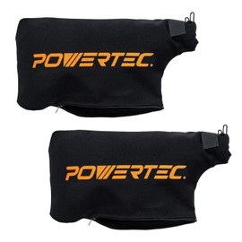 POWERTEC Miter Saw Dust Collector Bag for 7-1/4", 8-1/2", 10" Miter Saw, Fits Nominal 1-3/4" Dust Ports, Hook and Loop w/Zipper, Wired Adjustable Stand for Miter Saw Accessories, 2PK (75076-P2)