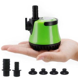 VaniaFam 6W Mini Submersible Pump 100GPH, 350L/H, Max Lift up to 2ft, Submersible Water Pump with Adjustable Switch 2 Nozzles 5ft Power Cord for Fountain, Fish Tank, Pond, Statuary, Aquarium (Green)