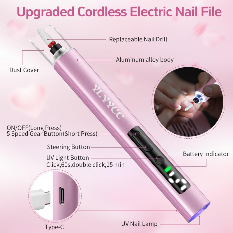 YLYYCC Cordless Nail Drill Electric File with UV Nail Lamp: