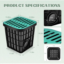 Catch Basin with Grate 16 x 16 x 16 in Large Catch Basin for Drainage with Debris Basket French Drain Kit Catch Basin Without Reserved Hole for Yard Downspout Lawn and Municipal Pipeline