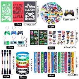 PYOCRD Gaming Party Bag Fillers,115PcsParty Bag Fillers for Kids,Gamer Party Bag Fillers with Keychain,Bracelet,Gift Paper Bag,Tattoos Stickers,Spinning Pens,Party Bag Fillers for Kids Unisex