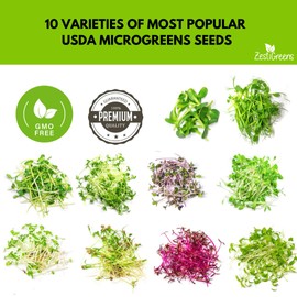 10 Variety Pack Microgreens Seeds - Broccoli, Sunflower, Pea, Salad Mix, Daikon Radish, Kale, Amaranth, Spicy Salad, Red Cabbage, & Arugula. Grow Your own Microgreens with These Organic Seeds.
