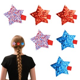 6 Pcs 4th of July Patriotic Hair Clips, Red Blue Fourth of July Glitter Sparkly American Hairpins USA Hair Pins for Independence Memorial Party Dress Accessories Gifts