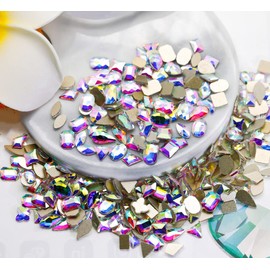 100 PCS Mixed Aurora Nail Art Decorative Diamond Crystal Glass Shaped Flash Drill with Special Glue and Tweezers (Gradient color)