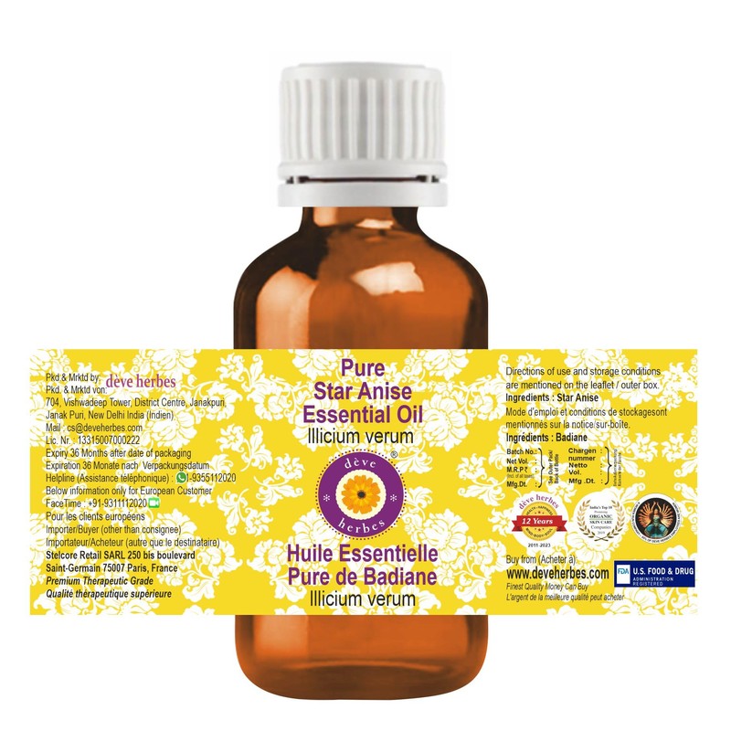 Deve Herbes Pure Star Anise Essential Oil (lllicium verum) Steam