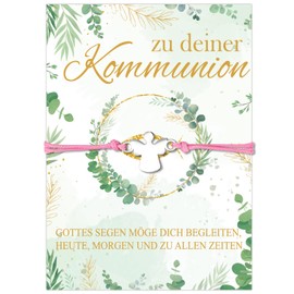 HOWAF Girl's Communion Bracelet, Guardian Angel Bracelet, Communion Jewellery Bracelet, Communion Bracelet for Girls with Communion Card, Communion Gifts for Girls, Silver Pink