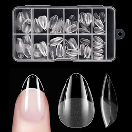 Almond Nail Tips, Short, Venares Pack of 120 Full Cover Nail Tips for Gel Nails, Short, 12 Sizes, Soft Gel Almond Tips for Nails, Pre-Shaped Nail Tips, Almond XS