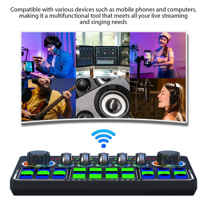 Live Sound Card Audio Mixer Recording Desktop Singing BT Power