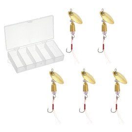 PATIKIL Fishing Lures Spinnerbait, 5 Pack Trout Lures Rooster Tail Fishing Lures Single Hook Trout Spinners 1/5 oz with Tackle Boxes for Freshwater Saltwater Fishing, Gold Tone