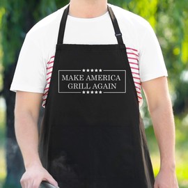 Funny BBQ Apron for Men - Make America Grill Again - Adjustable Large 1 Size Fits All - Poly/Cotton Apron with 2 Pockets - Men's Cooking Apron Maga Joke Gift for Him