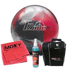 Brunswick T-Zone Scarlet Shadow Bowling Ball | Moxy Strike Black Bowling Bag | Moxy Red Micro Fiber Towel | Moxy Xtreme Power Cleaner Package 9lbs
