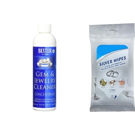 Jewelry Cleaning Kit Bundle – 12 Metal Polish Wipes + 8 oz Jewelry Cleaner Concentrate – for Silver, Gold, Platinum, Brass, Copper, Non-Porous Stones – Ultrasonic & Manual Use