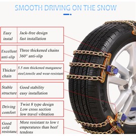 Snow Tire Chains, Universal Car Emergency Anti Slip Snow tire Chains, 6 Pack Winter Security Portable Adjustable Car Tire Snow Chains Width 195-225mm(7.6-8.9 inch) for Most Cars/SUV/Trucks