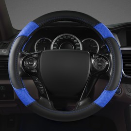 GIANT PANDA Microfiber Leather Steering Wheel Cover for Honda Accord,Civic,CR-V,HR-V,Pilot(Diamond-Pattern-Black+Blue-Standard Size)