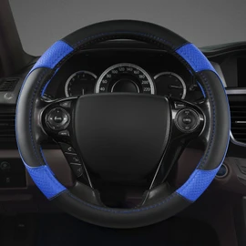 GIANT PANDA Microfiber Leather Steering Wheel Cover for Honda Accord,Civic,CR-V,HR-V,Pilot(Diamond-Pattern-Black+Blue-Standard Size)