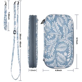 RFID Blocker Family Passport Wallet, Passport Document Organiser with Two Removable Straps for Men Women, Gray-leaf, Classic