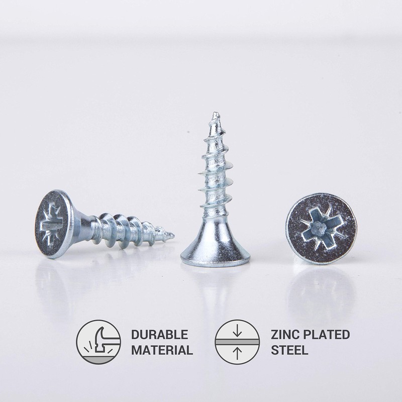 (Pack of 200) Zinc Plated Steel Wood Screws 3.0 x