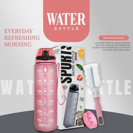 K-MART Water Bottle 1L Sports Water Bottle with Motivational Time Marker, Dishwasher Safe Leak-proof Drink Bottle BPA Free Non-Toxic for Running,cycling, Gym, School & Office (Pink)