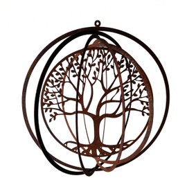 STEINFIGURENWELT GIEBEN Patina Wind Chime Spiral Tree of Life Tree 26 cm Filigree Garden Decoration Rust Decoration Metal Hanger Window Decoration Balcony Patio Garden Gift