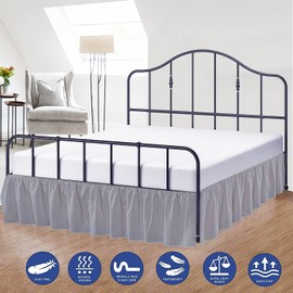 COTTINGOS Falda de cama con volantes con esquinas divididas, cobertura de tres lados, tamaño king, falda de cama de 45,72 cm de caída, ajuste a medida, sin arrugas, volante de polvo, color gris plateado