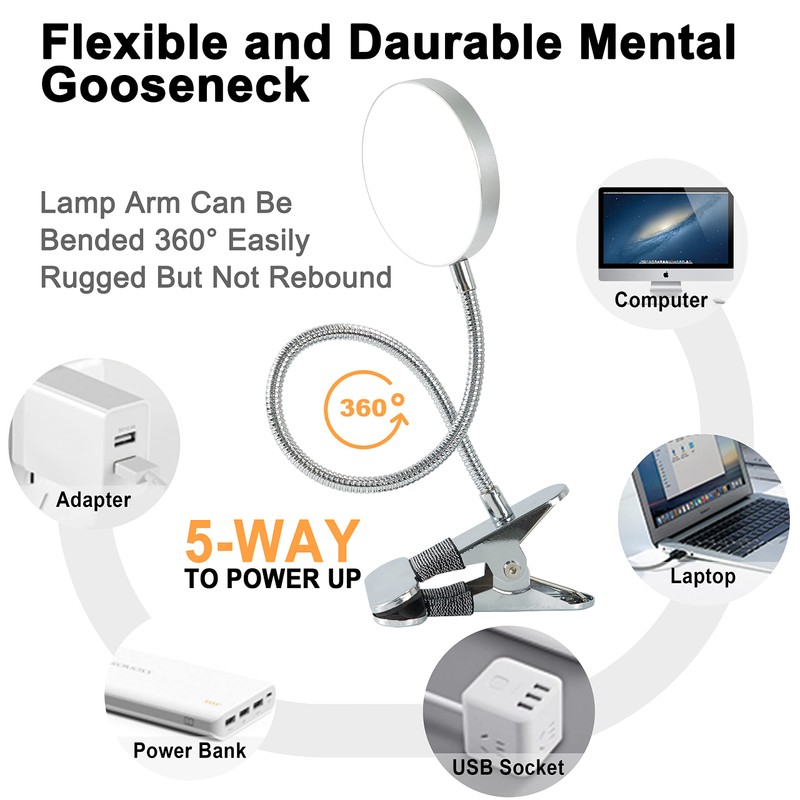 LiFMIRA Clip-on Lamp Reading Light - 5 Color Modes, 10