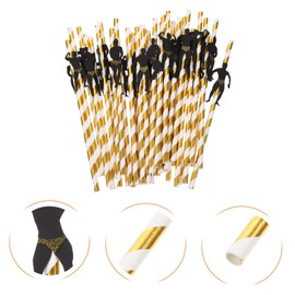 PACKOVE 36Pcs Gold Paper Straws with Funny Muscular Male Design Drinking Straws for Party Drinks Juice Beverage Decoration