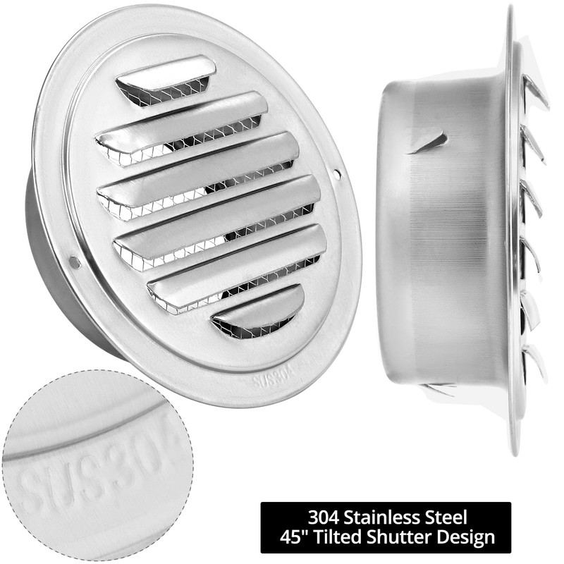 QWORK® 304 Stainless Steel Round Ventilation Grill Screen Hood for