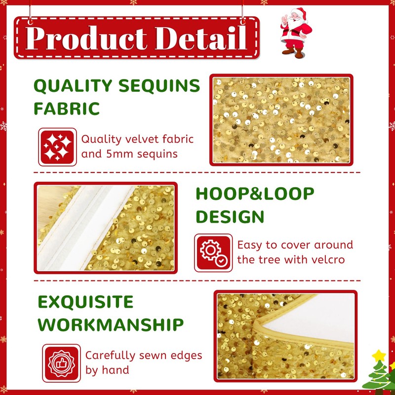 TPCSCH Gold Christmas Tree Collars Sparkle Xmas Tree Ring Large