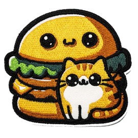 Obokata Embroidered Iron On Patches, Burgers and Cats Applique Patch, Sew On Patch for Vest Jackets, Clothing, Hats, Backbags & Jeans.