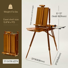 ATWORTH French Easel for Painting, Deluxe Beech Wooden Field & Studio Sketchbox Easel Stand with Metal Side Tray, Portable& Easy Transport for Painting Outdoor, Holds Canvas up to 34"- Light Walnut