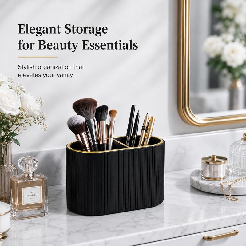 GORESE Makeup Brush Holder,Makeup Organiser Vanity Organiser PU Leather Cosmetics