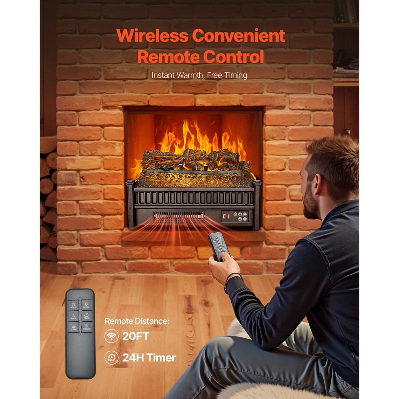 VEVOR 20 Inch Electric Fireplace Log Heater, Fireplace Insert with