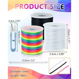 3 Rolls FIVEIZERO Black White Colorful Elastic Cord,1mm,1.2mm,1.5mm Elastic Stretchy String for Bracelets, Sewing, Necklace, Jewelry Making and Crafts with Beading Needle and Scissors