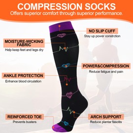 COZY CORE (6 Pairs)Compression Socks for Women & Men - Graduated Support Socks for Running, Athletic Sports & Circulation